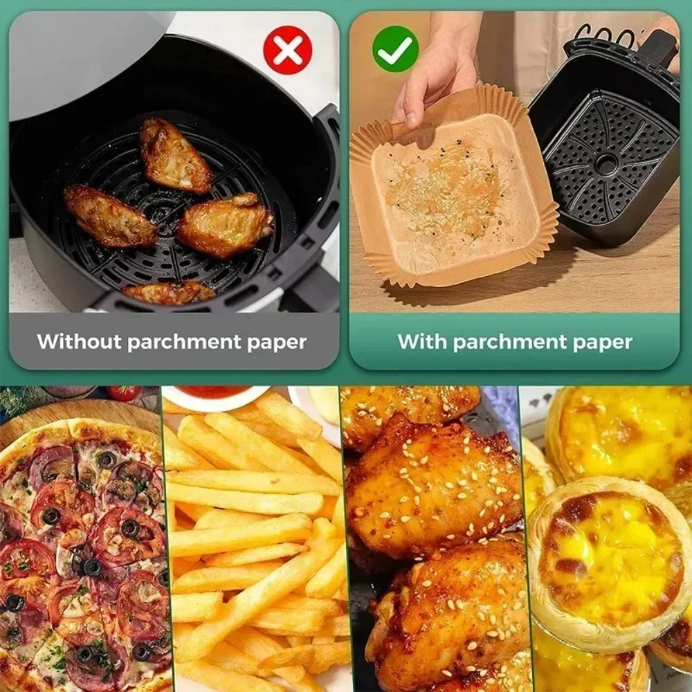 50-200PCS Air Fryer Parchment Paper Food Grade Non-Stick Baking Sheets Disposable Oil Absorbent Liner for Home Cooking Grill
